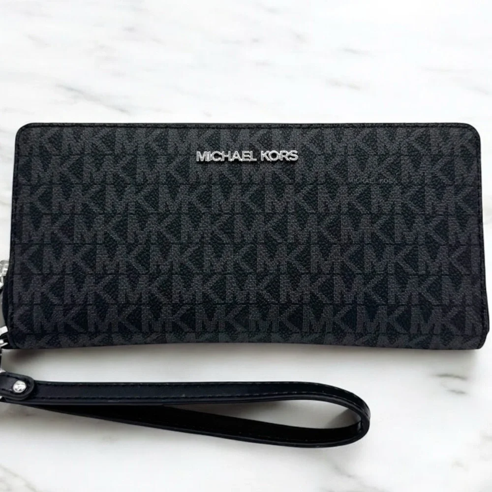 Michael Kors Large Continental Wallet Wristlet Black Signature